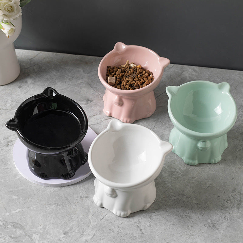 Ceramic Cute Black Drinking High Foot Cat Bowl Pet Supplies